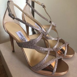 Jimmy Choo Rose Gold Glitter Stiletto Sandal